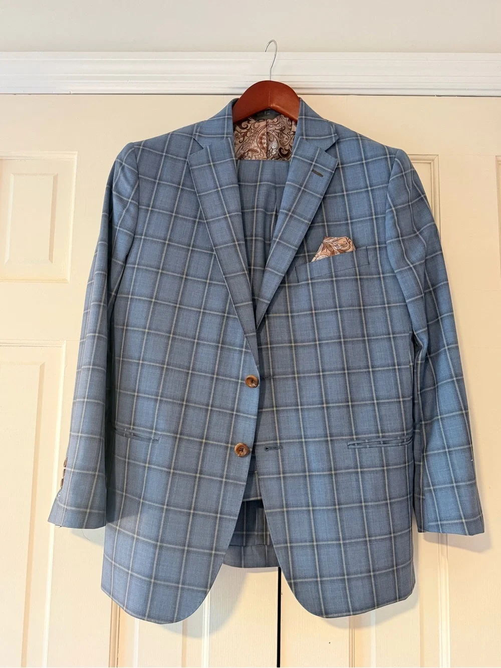 Tom James Holland & Sherry Super 100’s Blue Windowpane Sport Coat 36R